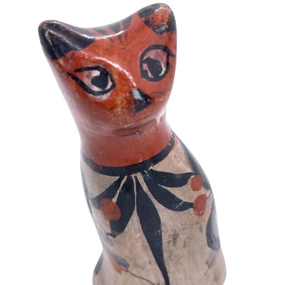Tonala Mexico Pottery Cat Kitten Kitty Folk Art Ceramic Hand Painted Vintage - Picture 2 of 7